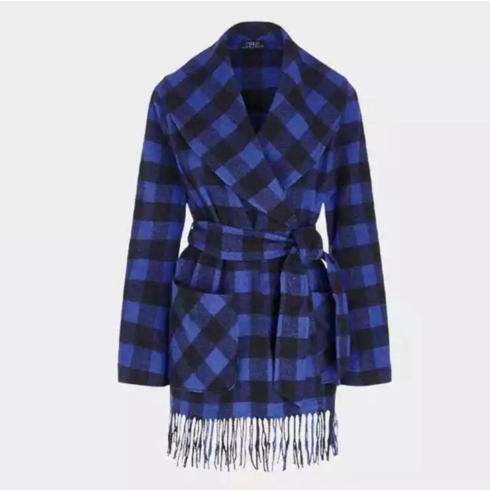 Polo Ralph Lauren Fringe Black/Blue Plaid Check Jacket XXL